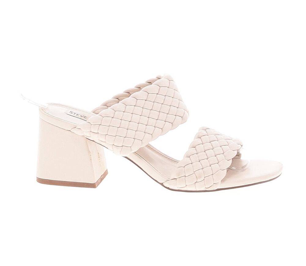 Steve‎ Madden Woven Block Heel Sandals Size 8 White Braided Mule Heels Summer